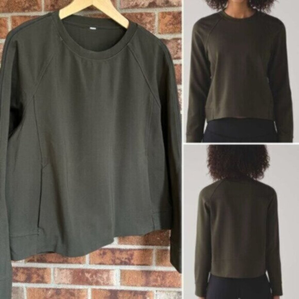 Lululemon  ^* On-Track Crew Sweatshirt   Top Dark Olive EUC size 12